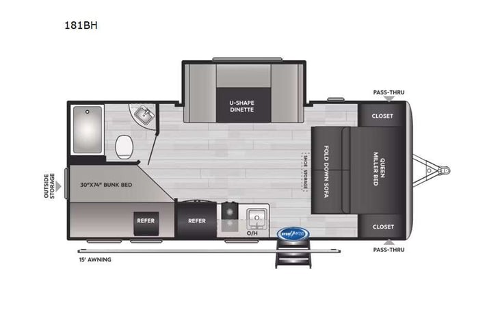 Representative floor plan provided by a trusted RVshare partner.