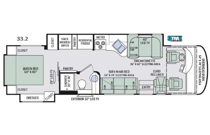 Representative floor plan provided by a trusted RVshare partner.