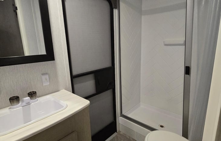 Restroom, with shower.