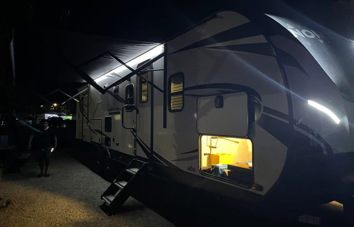 Awning with the LED lights on