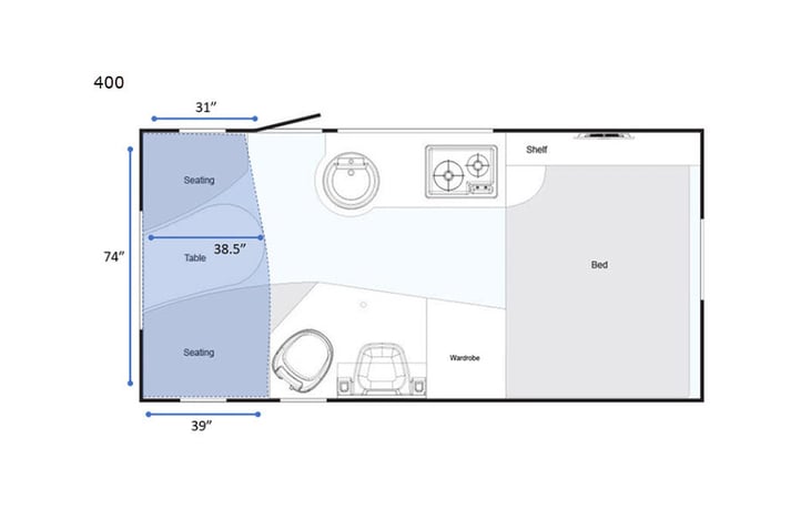 Representative floor plan provided by a trusted RVshare partner.