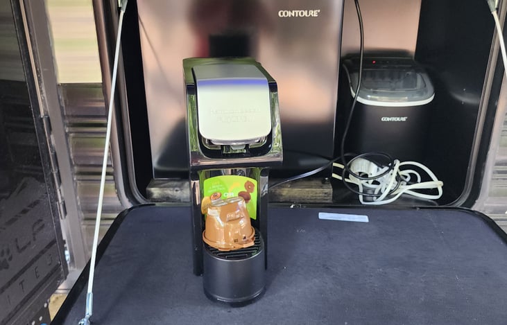Outside coffee, ice maker, and Fridge station!