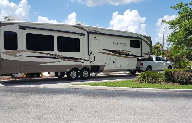 Our 2016 5th-wheel RV coming off the lot.