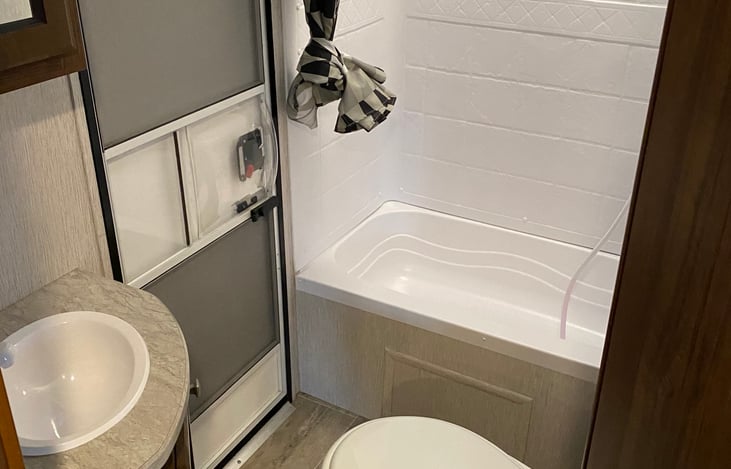 Bathroom with private entry door from outside