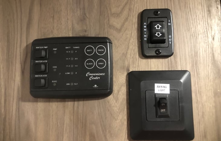 Level Checks, light switch, pump switch, awning switches