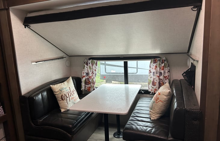 bunk room, upper bunk comes down and dinette converts to bed