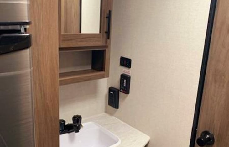 Bathroom sink with storage.