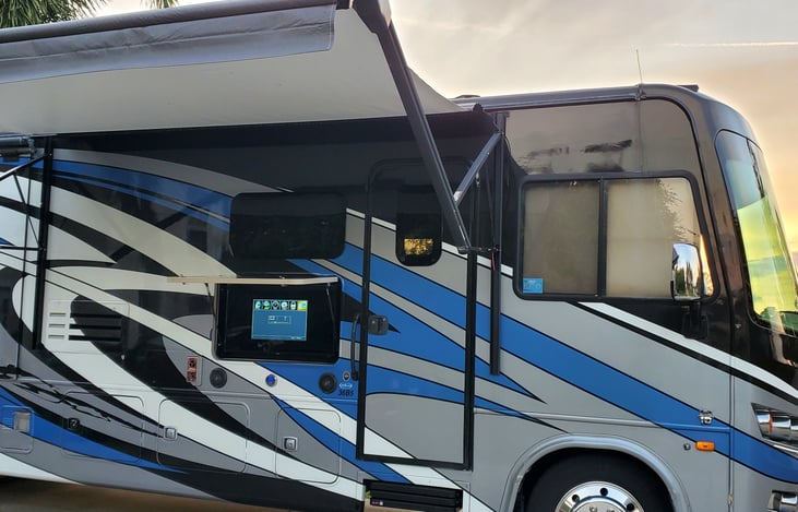 Awning out and TV on