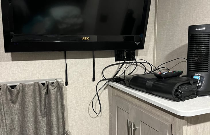 TV and DVD player in bunk house