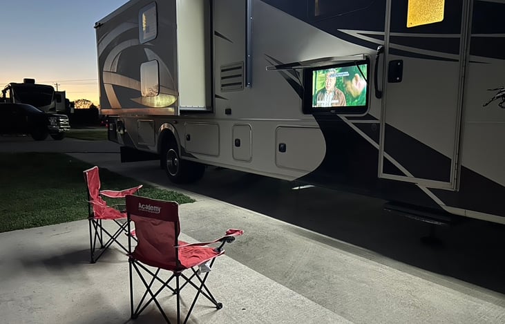 Tailgate, or simply relaxing with your favorite shows in the fresh air.  Our rig will come with 4 chairs for you and your friends.