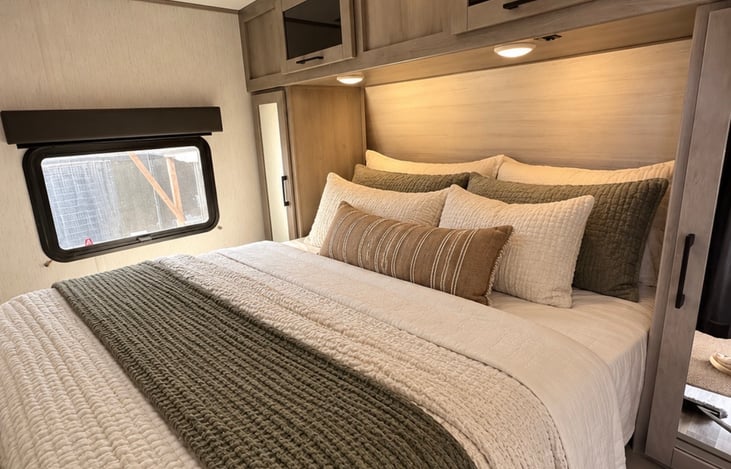 Primary bedroom, at the front of the RV.
Queen Size Bed