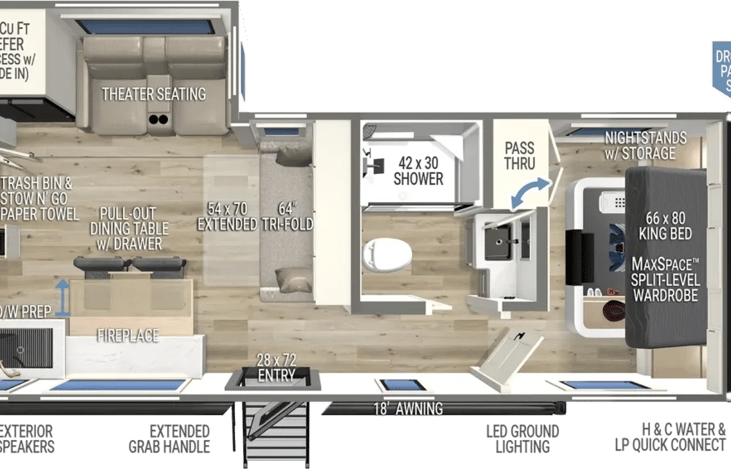 Terrific floor plan layout for relaxing camping experience.
