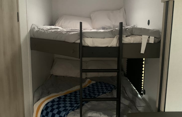 Full size bunk beds. Perfect for children. They love the bunk beds!