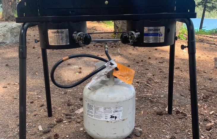 Rental Option#3 Camp Chef with full propane take for outdoor cooking. (Pots pans and Cast iron included with camper.)