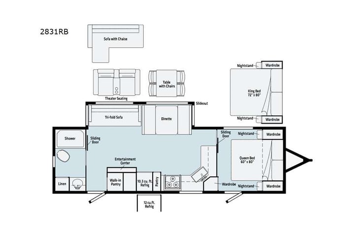 Representative floor plan provided by a trusted RVshare partner.