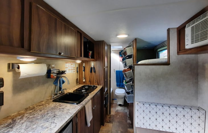 Kitchenette with 2 burner stove, electric fridge w/freezer