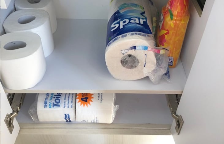 under bathroom sink storage/rv toilet paper