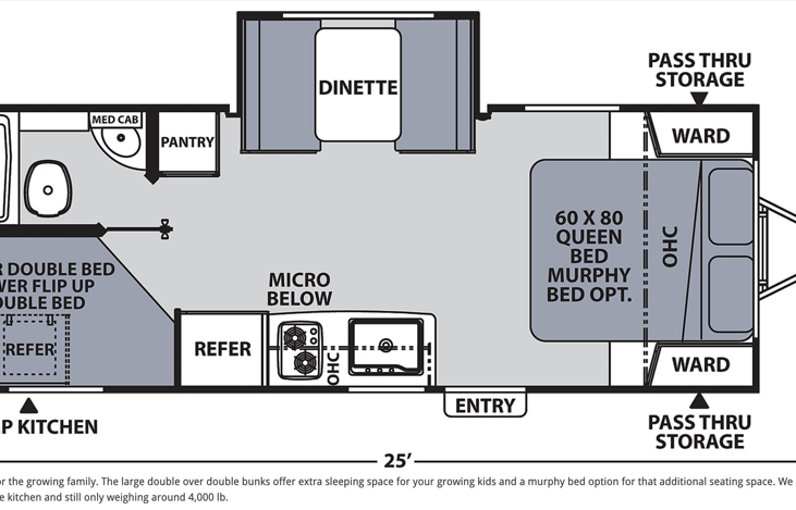 One slide out gives you plenty of room for cooking, games, and 4 beds.