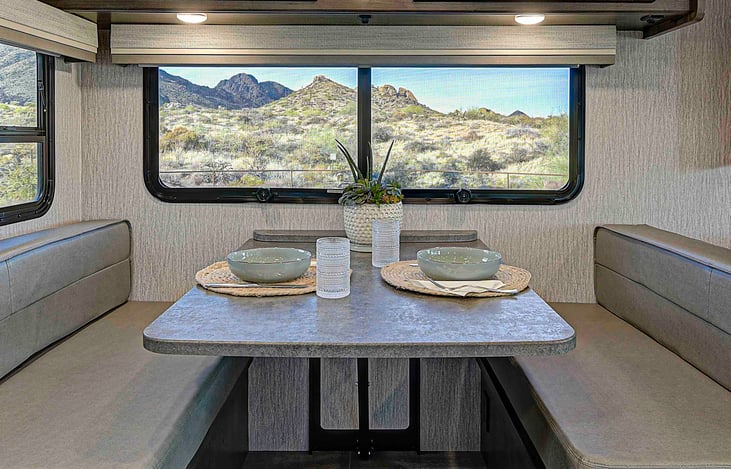 dinette and beautiful view windows plus overhead lighting