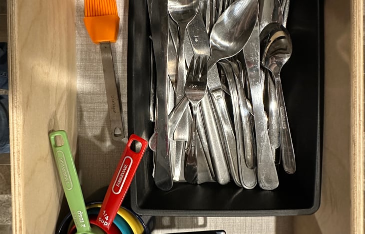 Silverware and measuring tools available.  Actual image