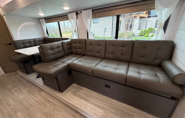 With a small adjustment you can make this 3 person sofa into a 4 person section with tons of storage underneath.