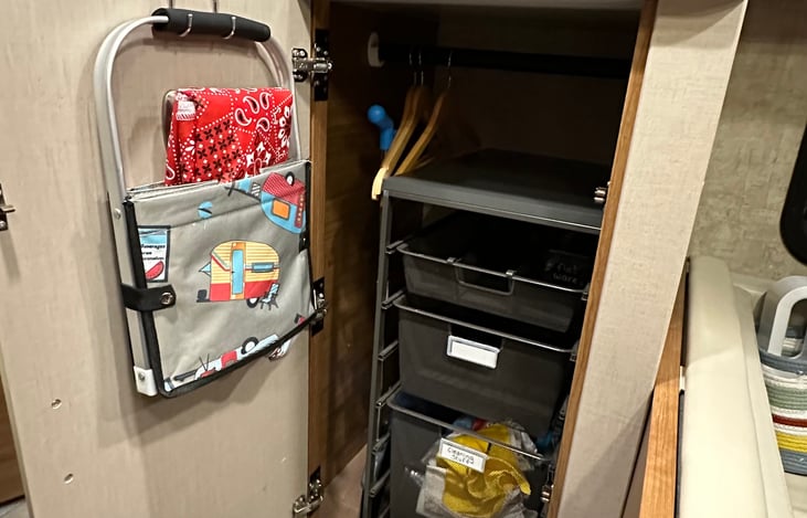 large storage cabinet with supplies