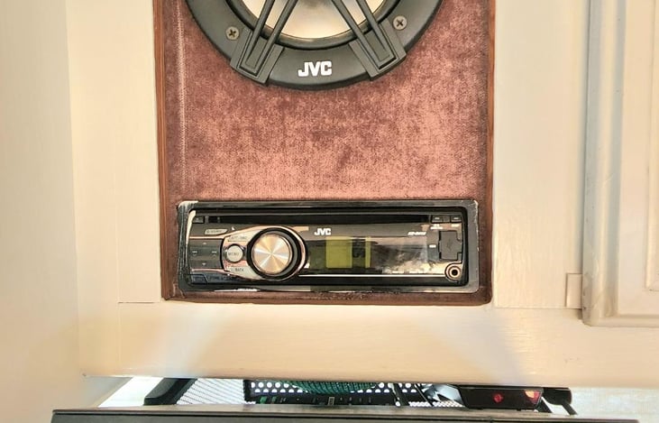 Stereo System and DVD player, Digital HDTV Antenna for local channels, HDMI (equipped for gaming system-such as Xbox/PlayStation) 
*note the TV in back has setup but does not include a DVD player