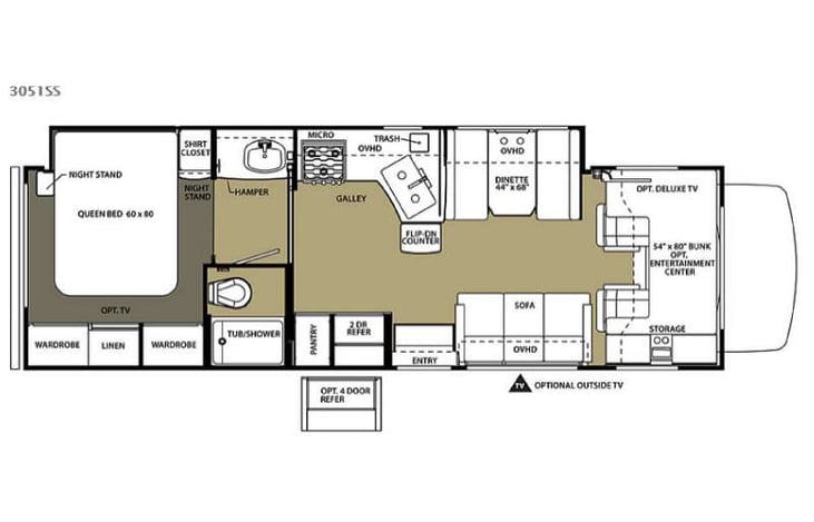 Representative floor plan provided by a trusted RVshare partner.