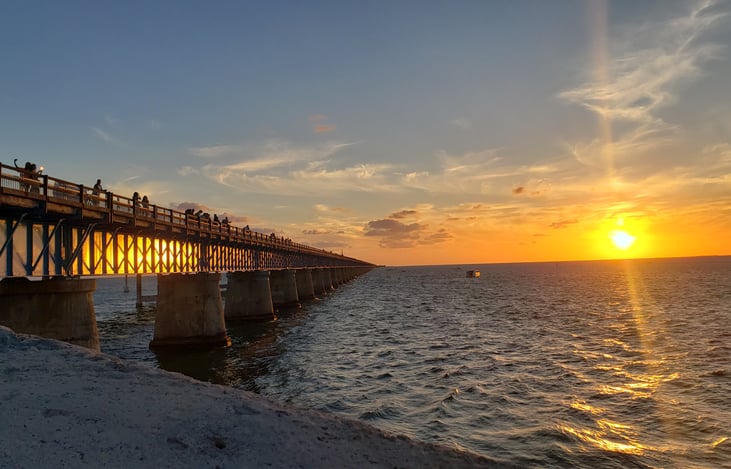 Sunset on Seven Mile Bridge to Pigeon Key Trail -walk or bike ride this 4.2 mile RT beginning at Marathon.