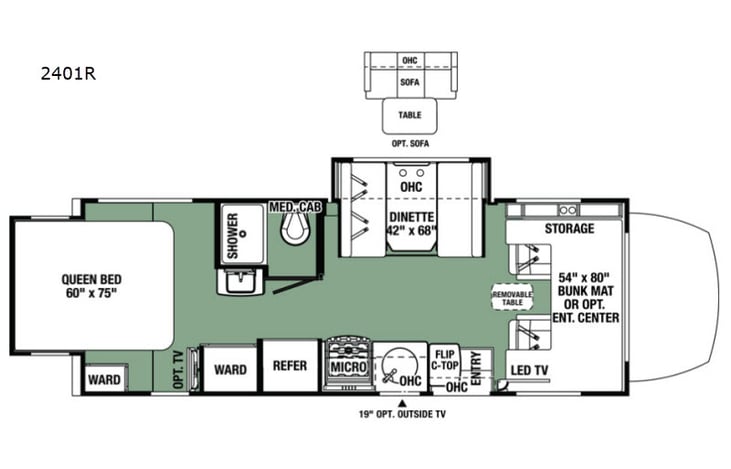 Representative floor plan provided by a trusted RVshare partner.