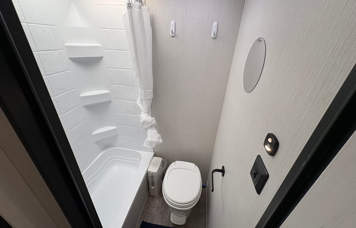 Indoor and outdoor shower.