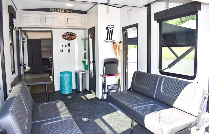 Garage have 2 bench seats that convert t a bed