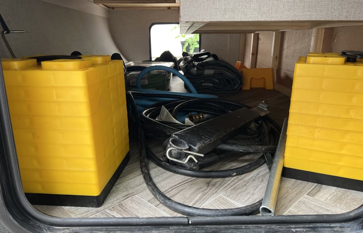 Back view of pass through outdoor access storage.