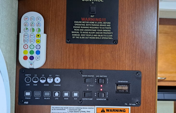 Generator controls, Tank controls and outdoor light remote