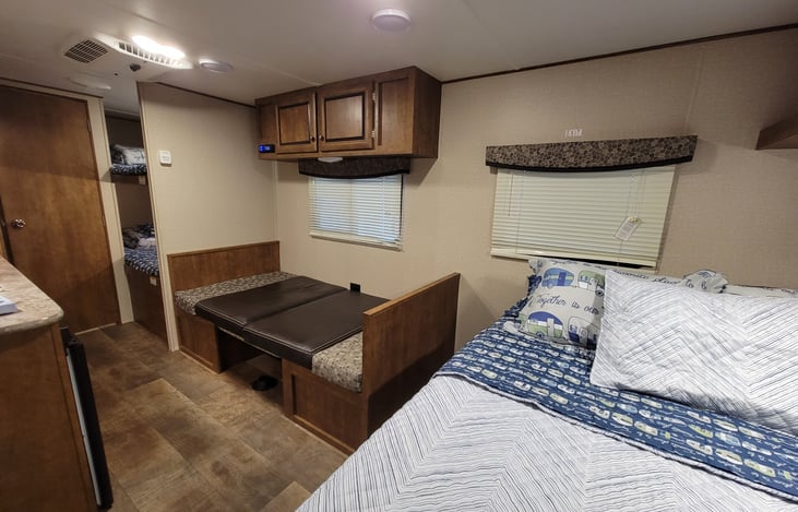 Table folds to a bed for more sleeping room