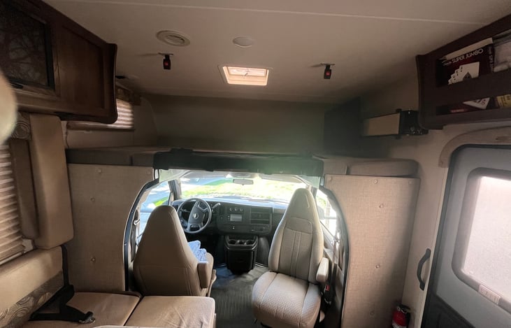 Front passenger seat swivels to add to the "living room" feel.