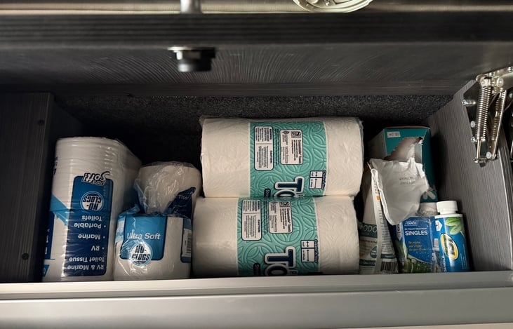 Toilet paper, Paper towels, sanitary deodorizer.