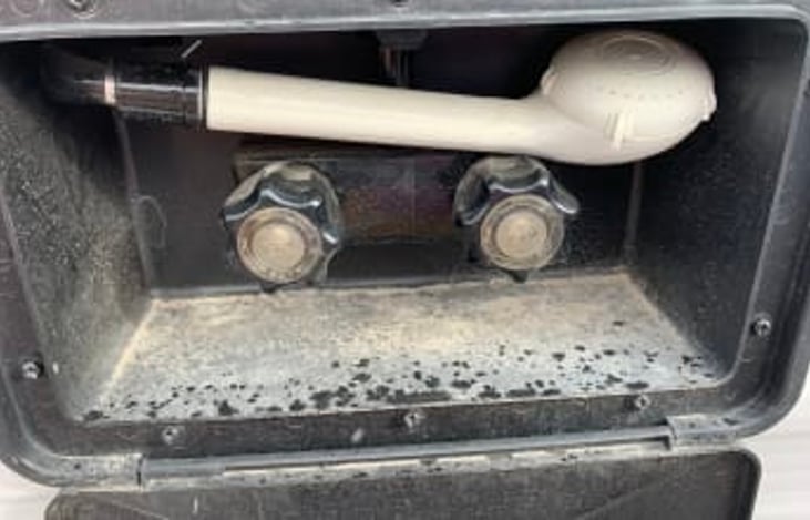 Outdoor shower, great for washing off sand or the dogs.