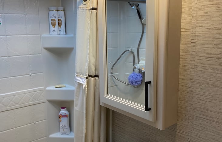 Bathroom vanity and shower