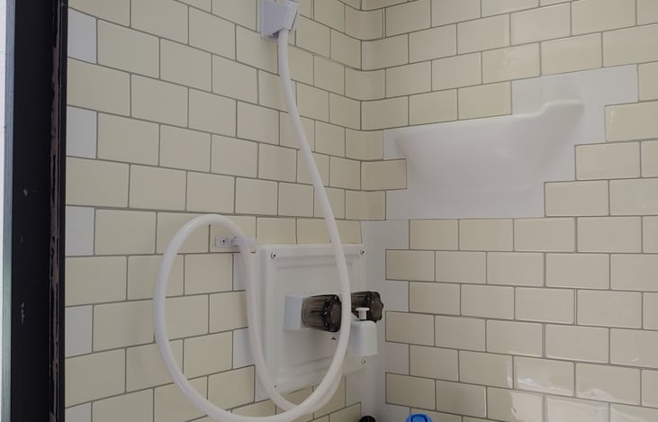 You can't see it but there is a VENT and fan on the ceiling of the shower/bathroom.