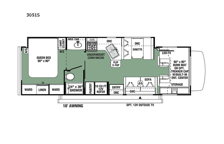 Representative floor plan provided by a trusted RVshare partner.
