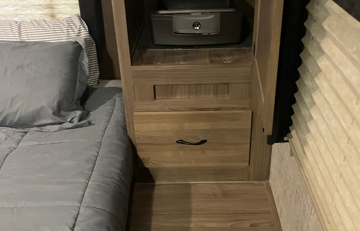 Safe with key in master bedroom