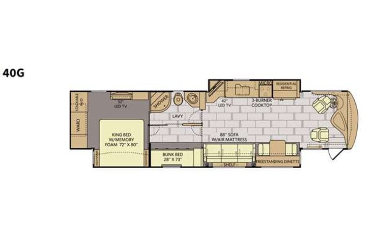 Representative floor plan provided by a trusted RVshare partner.