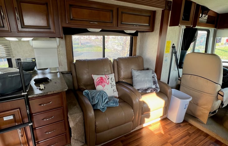 Recliners with blankets available for rent.