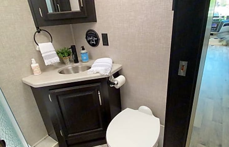 one of two full bathrooms