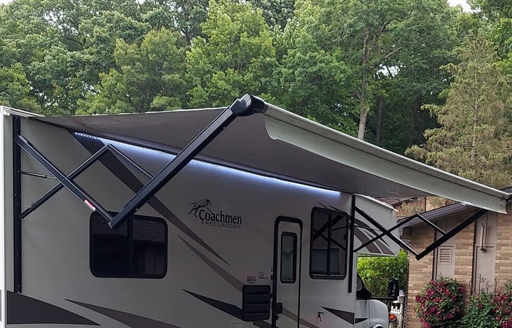 Awning with LED patio lights