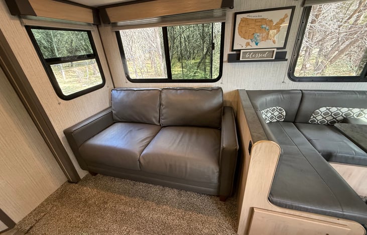 Comfortable seating area perfect for relaxing, reading, or unwinding after a day outdoors.