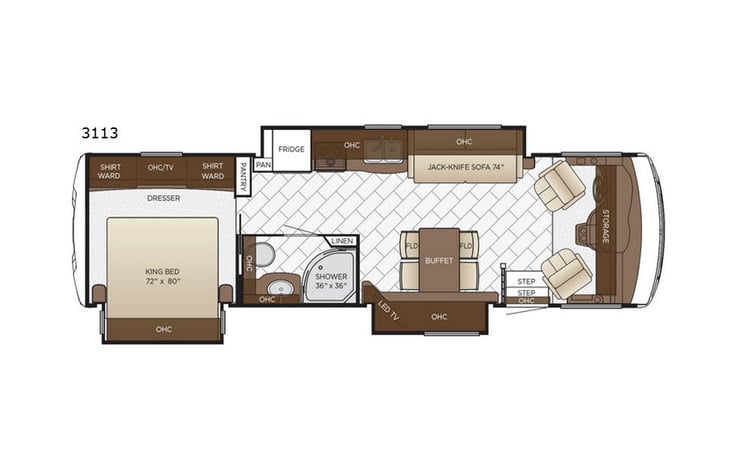 Representative floor plan provided by a trusted RVshare partner.