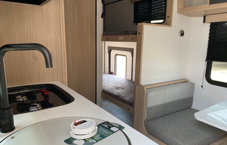 view from cabin door looking at bunks