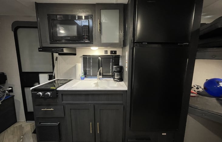 Kitchen and double bunk bed view